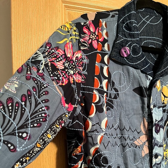 Casual Studio Floral Colorful Quilted Reversible Jacket 100% Cotton Womens Med - Picture 5 of 10